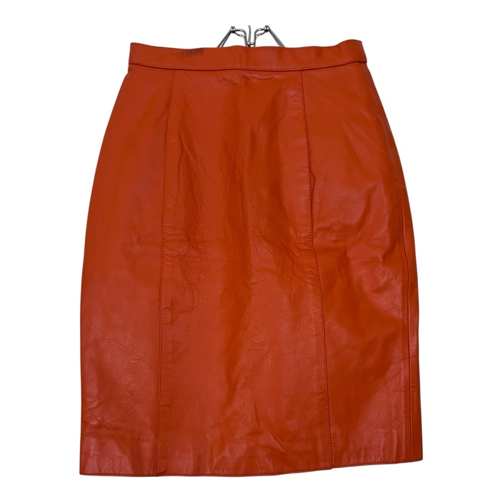 L.A. ROXX Vintage 80s Orange Leather Pencil Skirt Size 4